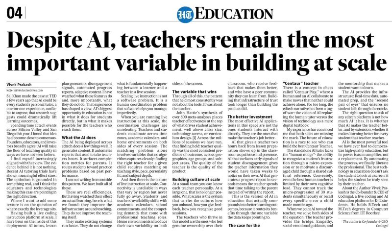 Despite AI, teachers remain the most important variable in building at scale