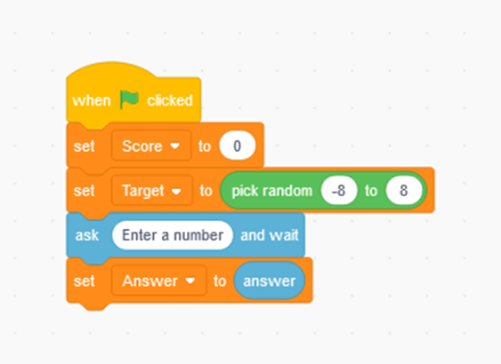 Create the integer game logic in Scratch